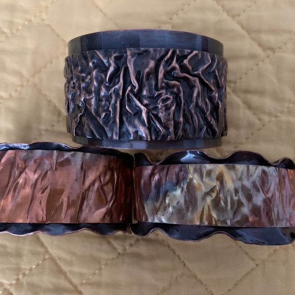Set of Three Copper Tone Metal Cuff Bracelets - Picture 3 of 8